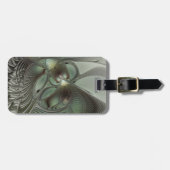 抽象芸術オリーブセージ緑グレーフラクタルアートファンタジー ラゲッジタグ (正面横)
