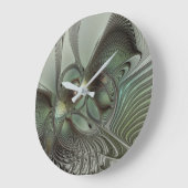 抽象芸術オリーブセージ緑グレーフラクタルアートファンタジー ラージ壁時計 (傾斜)