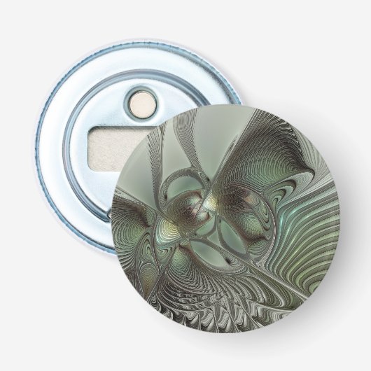 抽象芸術オリーブセージ緑グレーフラクタルアートファンタジー 栓抜き (正面)