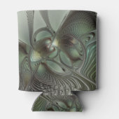 抽象芸術オリーブセージ緑グレーフラクタルアートファンタジー 缶クーラー (裏面)