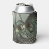 抽象芸術オリーブセージ緑グレーフラクタルアートファンタジー 缶クーラー (缶裏面)