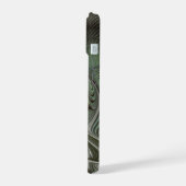 抽象芸術オリーブセージ緑グレーフラクタルアートファンタジー iPhone 15ケース (左側面)