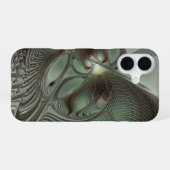 抽象芸術オリーブセージ緑グレーフラクタルアートファンタジー iPhone 16ケース (裏面横)