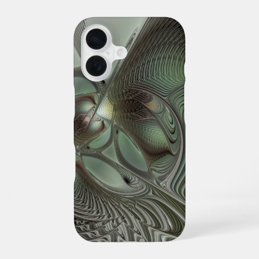 抽象芸術オリーブセージ緑グレーフラクタルアートファンタジー iPhone 16ケース (裏面)