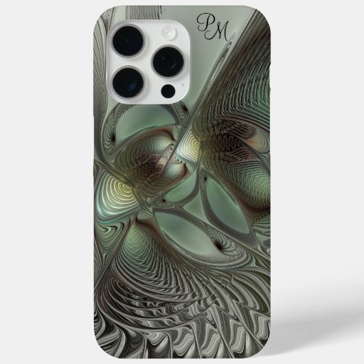 抽象芸術オリーブセージ緑グレーフラクタルイニシャル Case-Mate iPhoneケース (裏面)