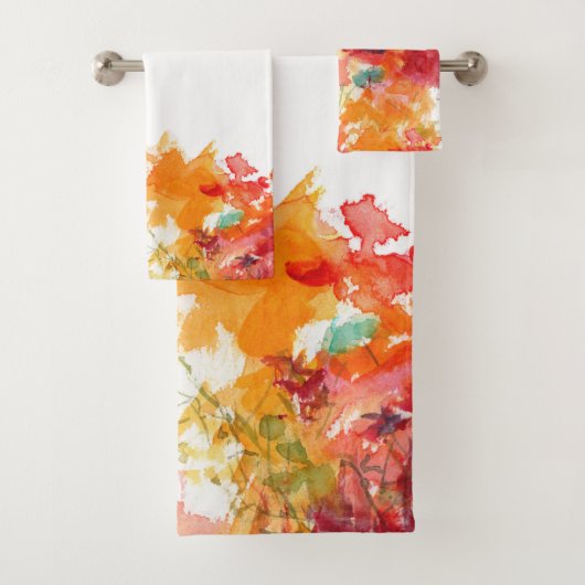 抽象芸術オレンジとホワイトウォーターのカラーフローラ2 バスタオルセット (インサイチュ)