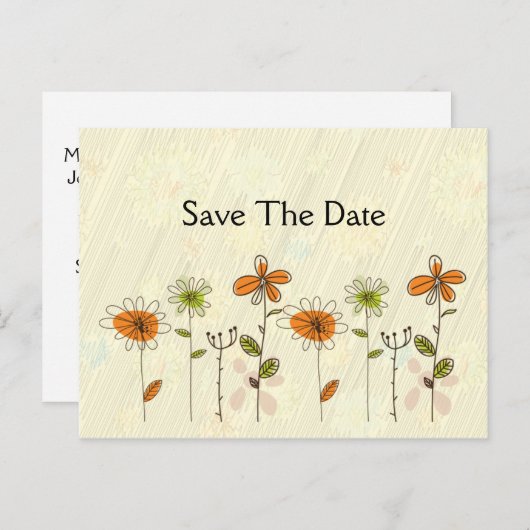 抽象芸術オレンジとライムの花の日付を保存 案内ポストカード (正面/裏面)