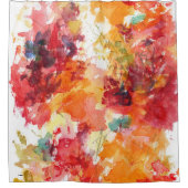 抽象芸術オレンジと白の水色フローラ シャワーカーテン (正面)