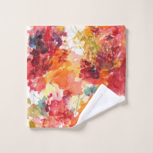 抽象芸術オレンジと白の水色フローラ バスタオルセット (ウォッシュタオル)