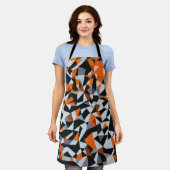 抽象芸術オレンジと黒の幾何学的アート エプロン (着用した状態)