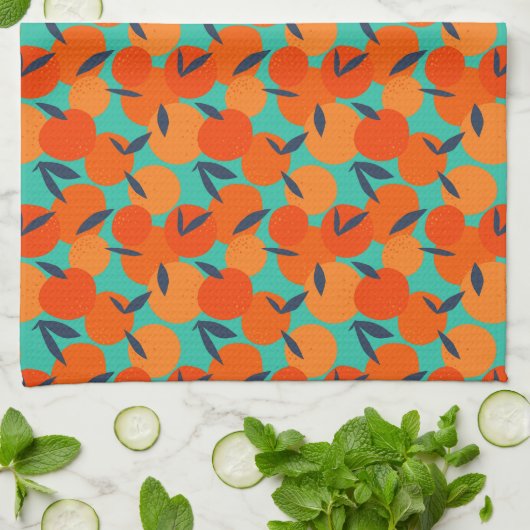抽象芸術オレンジの果柄 キッチンタオル (折り畳み)