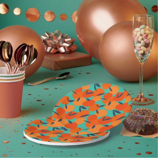 抽象芸術オレンジの果柄 ペーパープレート (複数)