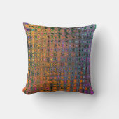 抽象芸術オレンジアンドアクアレトロブーメランウェーブズ クッション (正面)