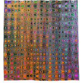 抽象芸術オレンジアンドアクアレトロブーメランウェーブズ シャワーカーテン