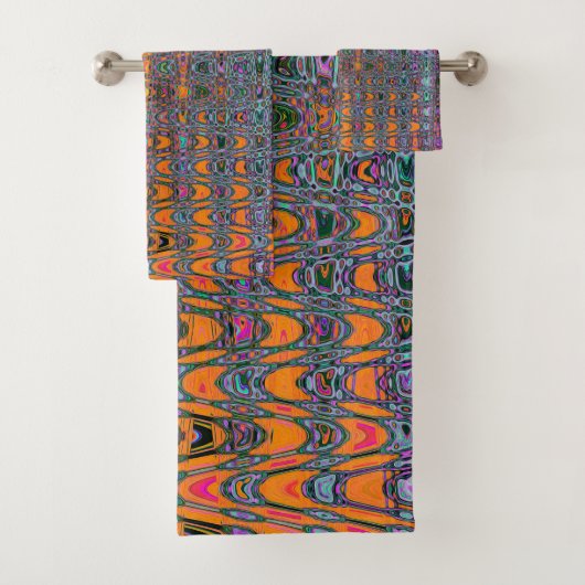 抽象芸術オレンジアンドアクアレトロブーメランウェーブズ バスタオルセット (インサイチュ)