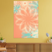 抽象芸術オレンジコーラルティール(緑がかった色)フローラデザイン キャンバスプリント (インサイチュ (リビング))