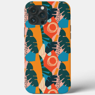 抽象芸術オレンジサマートロピカ葉ル iPhone 13 PRO MAXケース