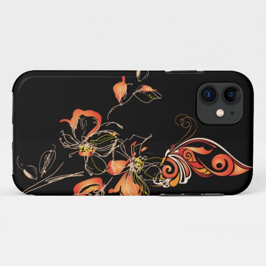 抽象芸術オレンジバタフライとフローラ Case-Mate iPhoneケース (裏面(横))