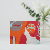 抽象芸術オレンジブルーレッドアートデザイン ポストカード (スタンド正面)