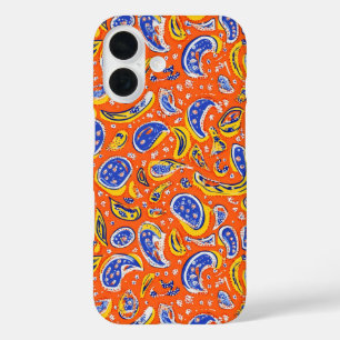 抽象芸術オレンジペイズリーパターン iPhone 16ケース