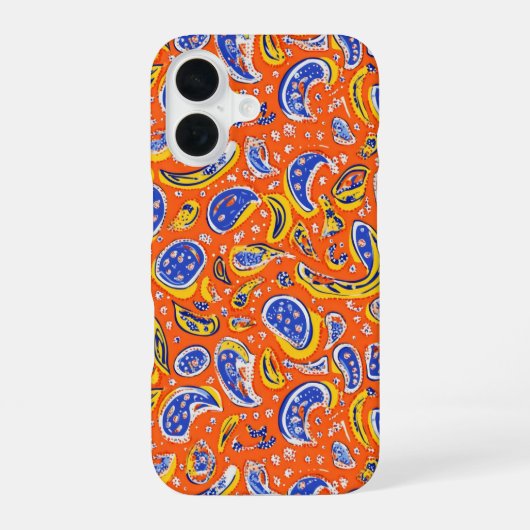 抽象芸術オレンジペイズリーパターン iPhone 16ケース (裏面)