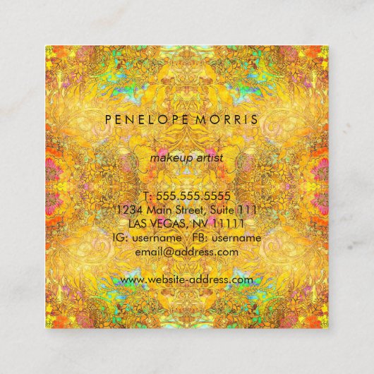抽象芸術オレンジ美しいスタイリスト スクエア名刺 (裏面)