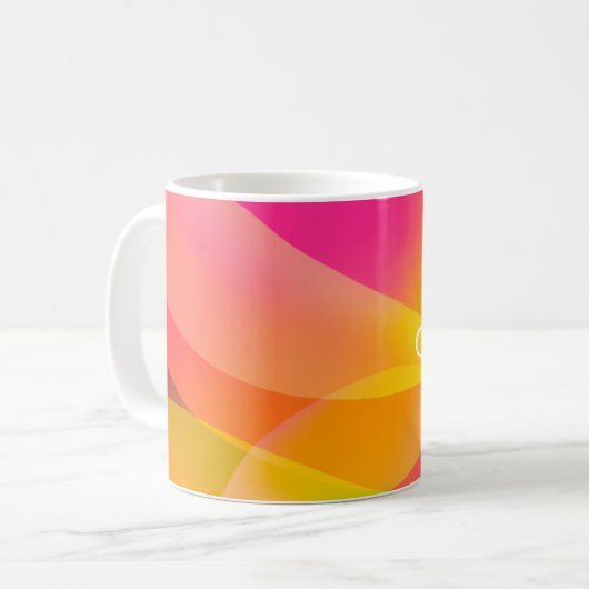 抽象芸術オレンジ色のマゼンタピンクの幾何学的な名前 コーヒーマグカップ (正面左)