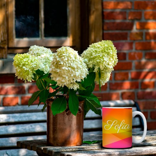 抽象芸術オレンジ色のマゼンタピンクの幾何学的な名前 コーヒーマグカップ