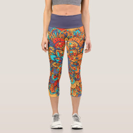 抽象芸術オレンジ色の紫のファンキー禅 カプリレギンス