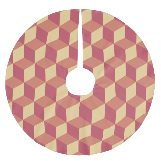 抽象芸術オレンジ色の赤い立方体パターン ブラッシュドポリエステルツリースカート (正面)