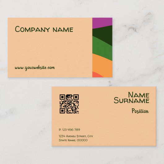 抽象芸術オレンジ色イエローグリーンピンクQR名刺 名刺 (正面/裏面)