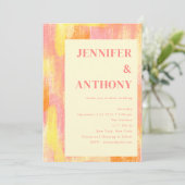 抽象芸術オレンジ色イエローピンク色結婚の 招待状 (スタンド正面)