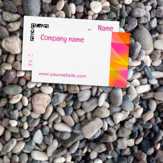 抽象芸術オレンジ色イエロー明るい赤紫色QR名刺 名刺