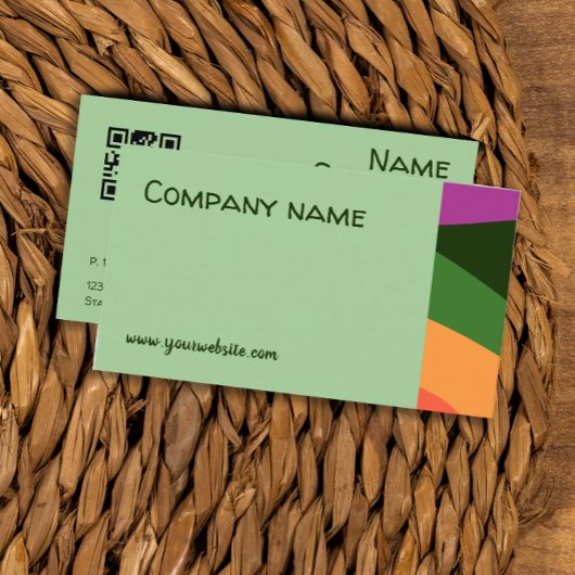 抽象芸術オレンジ色ピンク緑QR名刺 名刺