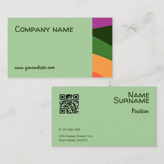 抽象芸術オレンジ色ピンク緑QR名刺 名刺 (正面/裏面)