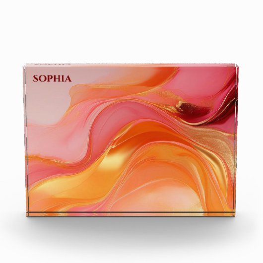 抽象芸術オレンモダンジピンクと金ゴールド- フォトブロック (正面)