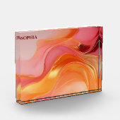 抽象芸術オレンモダンジピンクと金ゴールド- フォトブロック (左)