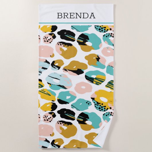 抽象芸術オーガニックカラフル図形パターン ビーチタオル (正面)