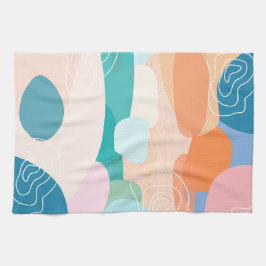 抽象芸術オーガニックシェイプ日没カラーパレット キッチンタオル