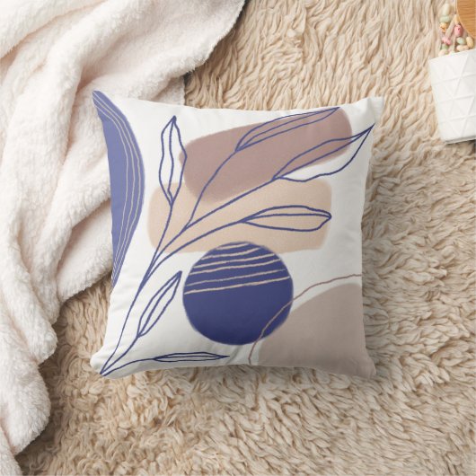 抽象芸術オーガニックシェイプ – 青とベージュ クッション (ブランケット)