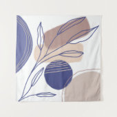 抽象芸術オーガニックシェイプ – 青とベージュ タペストリー (正面)