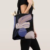 抽象芸術オーガニックシェイプ – 青とベージュ トートバッグ (クローズアップ)