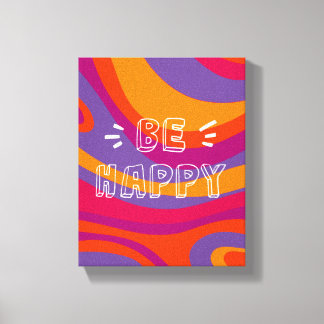 抽象芸術オーガニックパタ前向きーンbehappy引用文 キャンバスプリント