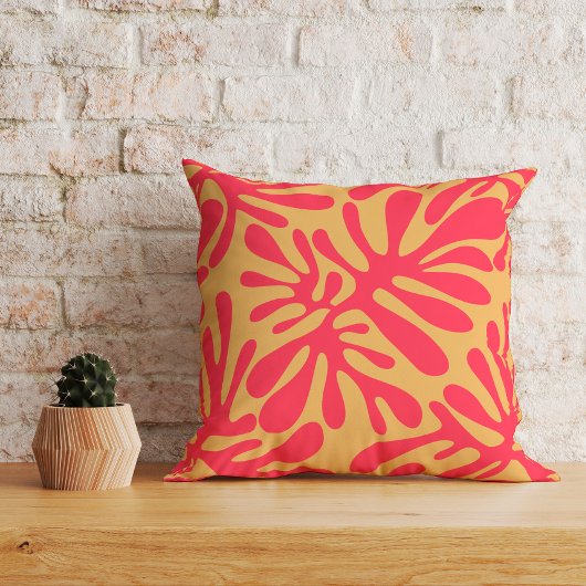抽象芸術オーガニックピンクの図形のパターン（黄色） クッション