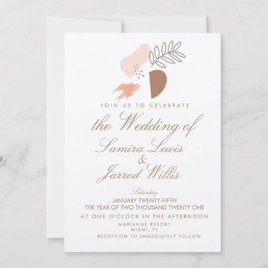 抽象芸術オーガニック幾何結婚図形のクラフト 招待状 (正面)