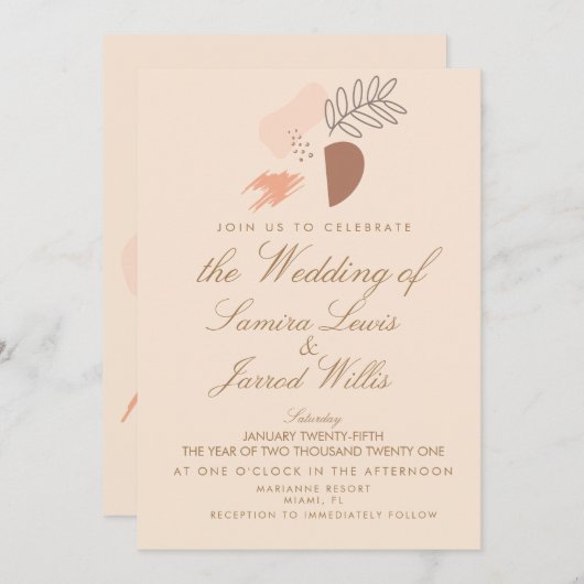 抽象芸術オーガニック幾何自然形状結婚の 招待状 (正面/裏面)