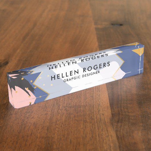 抽象芸術オーガニック形状パターン デスクネームプレート (側面)