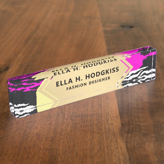 抽象芸術オーガニック形状ファッションパターンプリント デスクネームプレート (側面)