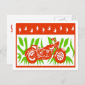 抽象芸術オートバイクリスマス シーズンポストカード (正面/裏面)