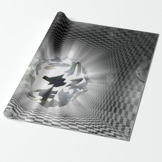 抽象芸術オーブ市松模様にグレイとブラックモダンアート ラッピングペーパー (アンロールド)